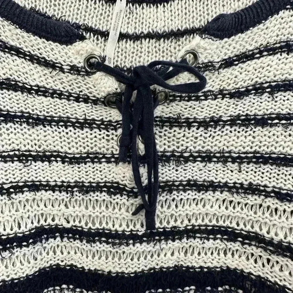 Free People Judy  Punk Loose Knit Oversized Striped Boho Sweater Navy Women's XS - Picture 4 of 11